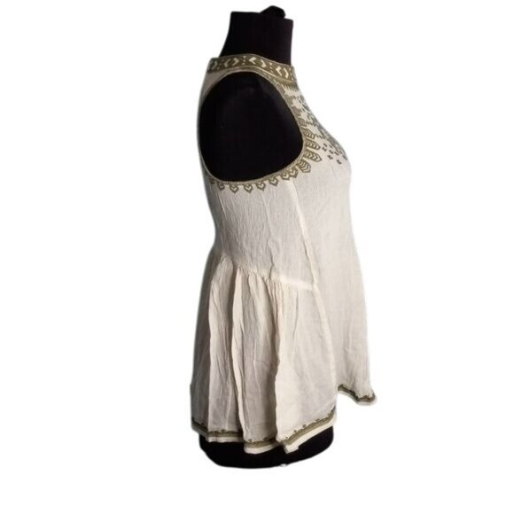 Altard State XS Embroidered Top Open Back Hi-Low Crinkle Broomstick Cream Green - Picture 7 of 11